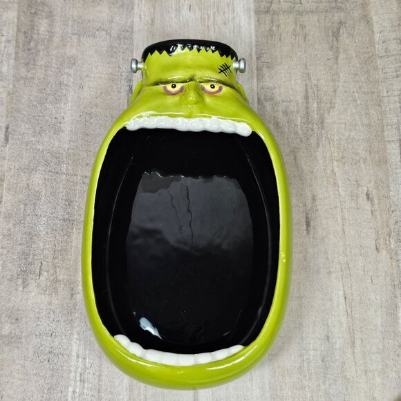 Dept 56 Frankenstein Candy Dish Halloween Green Black Monster Department - Picture 3 of 12